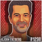 Illustrated portrait of a smiling man with dark hair and beard on a red patterned background. Text reads: “The Jordan Harbinger Show, featuring Bjorn Ekeberg, #1298.”.
