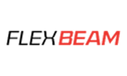 The image shows the word FLEXBEAM in uppercase letters. FLEX is in black font, and BEAM is in red font, both in a modern, sans-serif style on a white background.