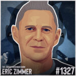 Illustrated portrait of a man with short hair and blue eyes, set against a blue-toned background. Text reads: The Jordan Harbinger Show, Eric Zimmer, and #1327 in white letters.