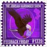 A purple postage stamp illustration featuring a bald eagle carrying a blue envelope in its beak, with two more envelopes above. "The Jordan Harbinger Show," “Feedback Friday,” and “#1339” text highlights the Feedback Friday theme.