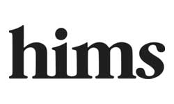 The image shows the hims logo in bold, lowercase black letters on a white background.