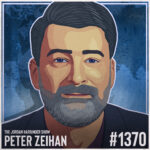 Illustrated portrait of a bearded man with dark hair against a blue background. Text reads: The Jordan Harbinger Show featuring Peter Zeihan, and #1370 in white letters.