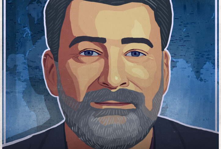 Illustrated portrait of a bearded man with dark hair against a blue background. Text reads: The Jordan Harbinger Show featuring Peter Zeihan, and #1370 in white letters.