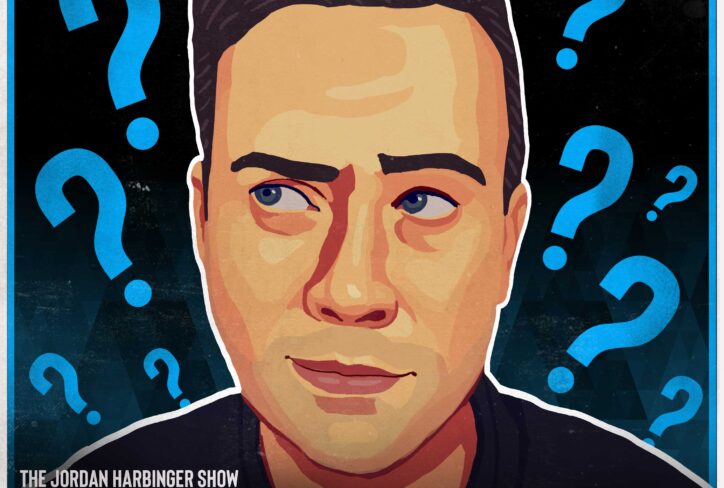 A stylized illustration of a man looking to the side, surrounded by blue question marks. Text reads: The Jordan Harbinger Show, Skeptical Sunday: Alphas #1375. Perfect for fans of Skeptical Sunday and thought-provoking discussions.