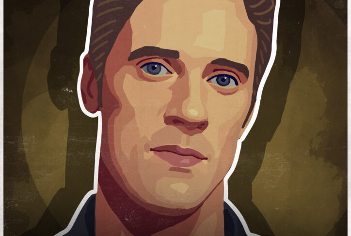 A stylized illustration of a man with short brown hair and blue eyes, featuring Sean Hemeon, labeled The Jordan Harbinger Show and episode number #1376.