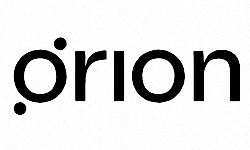 The word orion is written in lowercase black letters on a white background. The o at the beginning is stylized with a dot below it, giving the name Orion a distinctive and modern appearance.