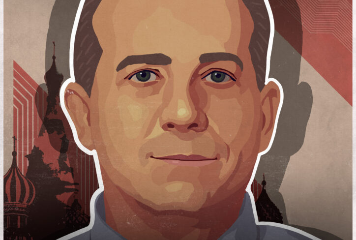 A stylized portrait of a man with short hair, overlaid by red and beige geometric shapes, with silhouettes of Russian onion domes behind. Text reads: The Jordan Harbinger Show, Sean Wiswesser, #1386..
