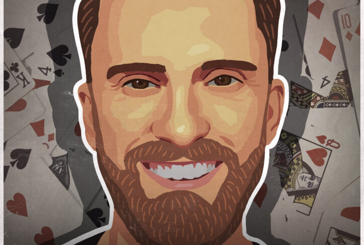 Digital portrait of Steven Bridges set against a background of scattered playing cards, with text reading The Jordan Harbinger Show, Steven Bridges, #1405.